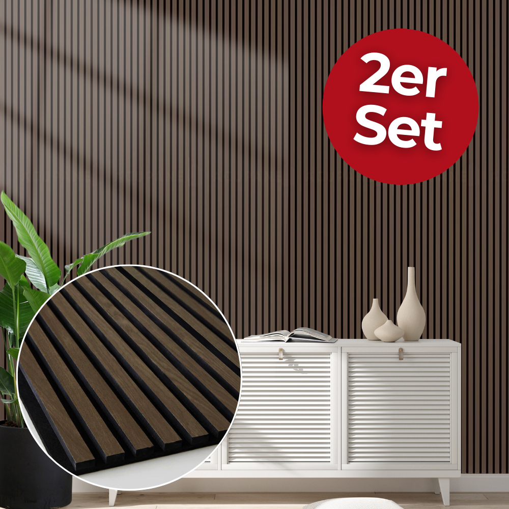 2er Set Wandverkleidung Akustikpaneel Comfort Walnuss 240x60cm