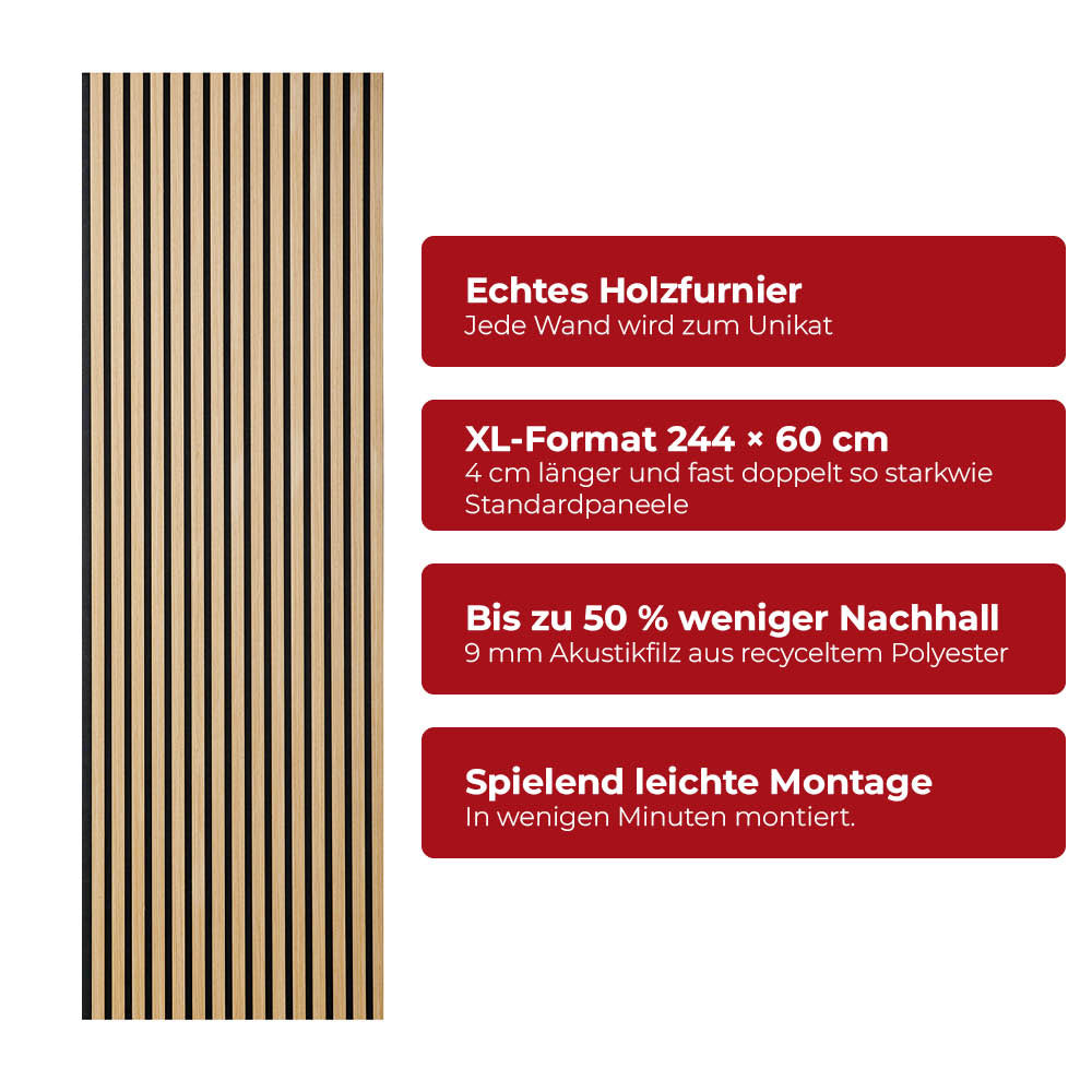 Akustikpaneel Premium Eiche – Filz Schwarz 244 × 60 cm