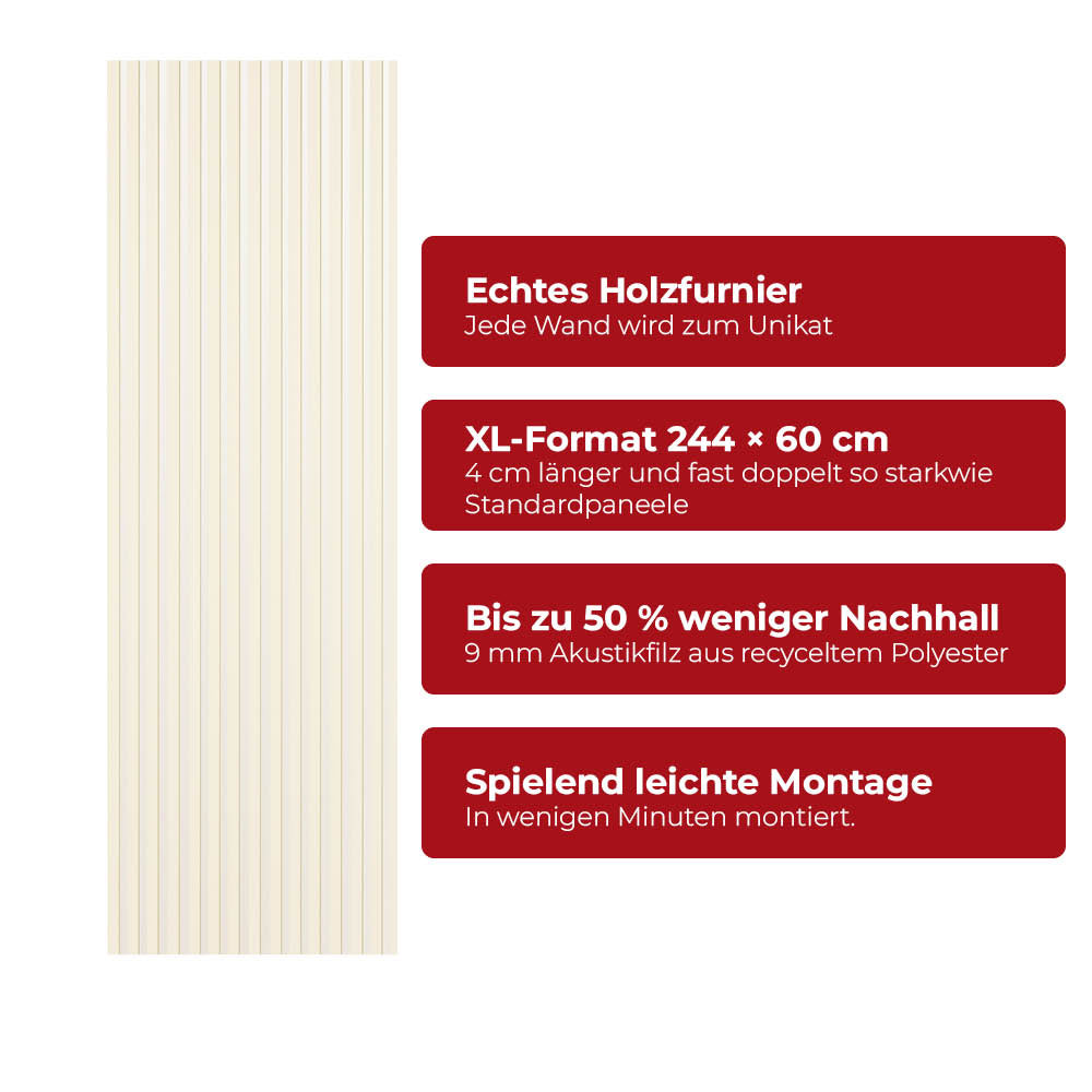 Akustikpaneel Premium Sand – Filz Beige 244 × 60 cm