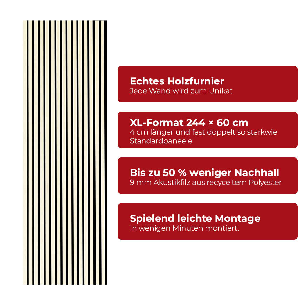 Akustikpaneel Premium Sand – Filz Schwarz 244 × 60 cm