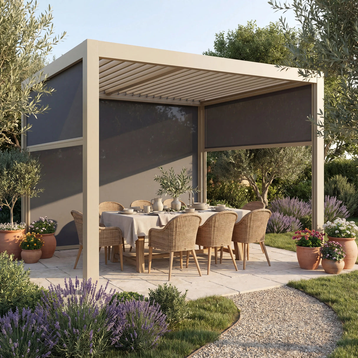 SkyShade Pro 3x3m Aluminium-Pergola mit LED & App-Steuerung – Seidengrau