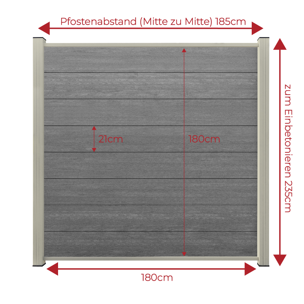 WPC Sichtschutzzaun ENZO Basalt - Standard Seidengrau