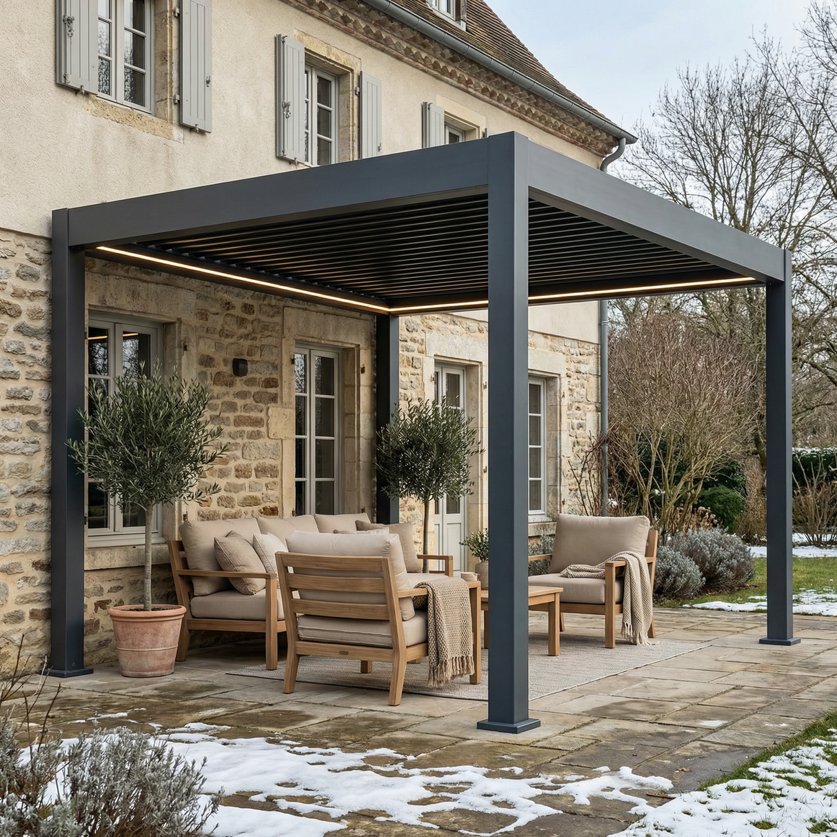 SkyShade Pro 3x4m Aluminium-Pergola mit LED & App-Steuerung – Anthrazit