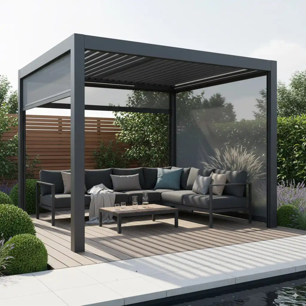 SkyShade Pro 3x4m Aluminium-Pergola mit LED & App-Steuerung – Anthrazit