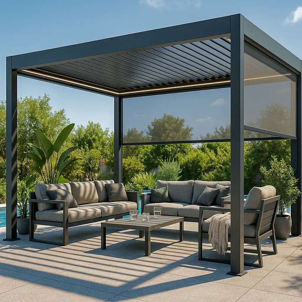SkyShade Pro 3x3m Aluminium-Pergola mit LED & App-Steuerung – Anthrazit
