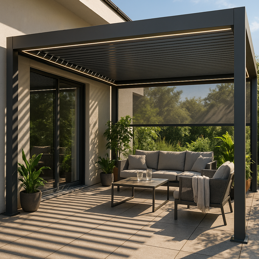 SkyShade Pro 3x3m Aluminium-Pergola mit LED & App-Steuerung – Anthrazit