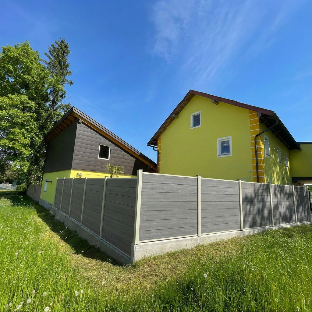 WPC Sichtschutzzaun ENZO Basalt - Design Seidengrau