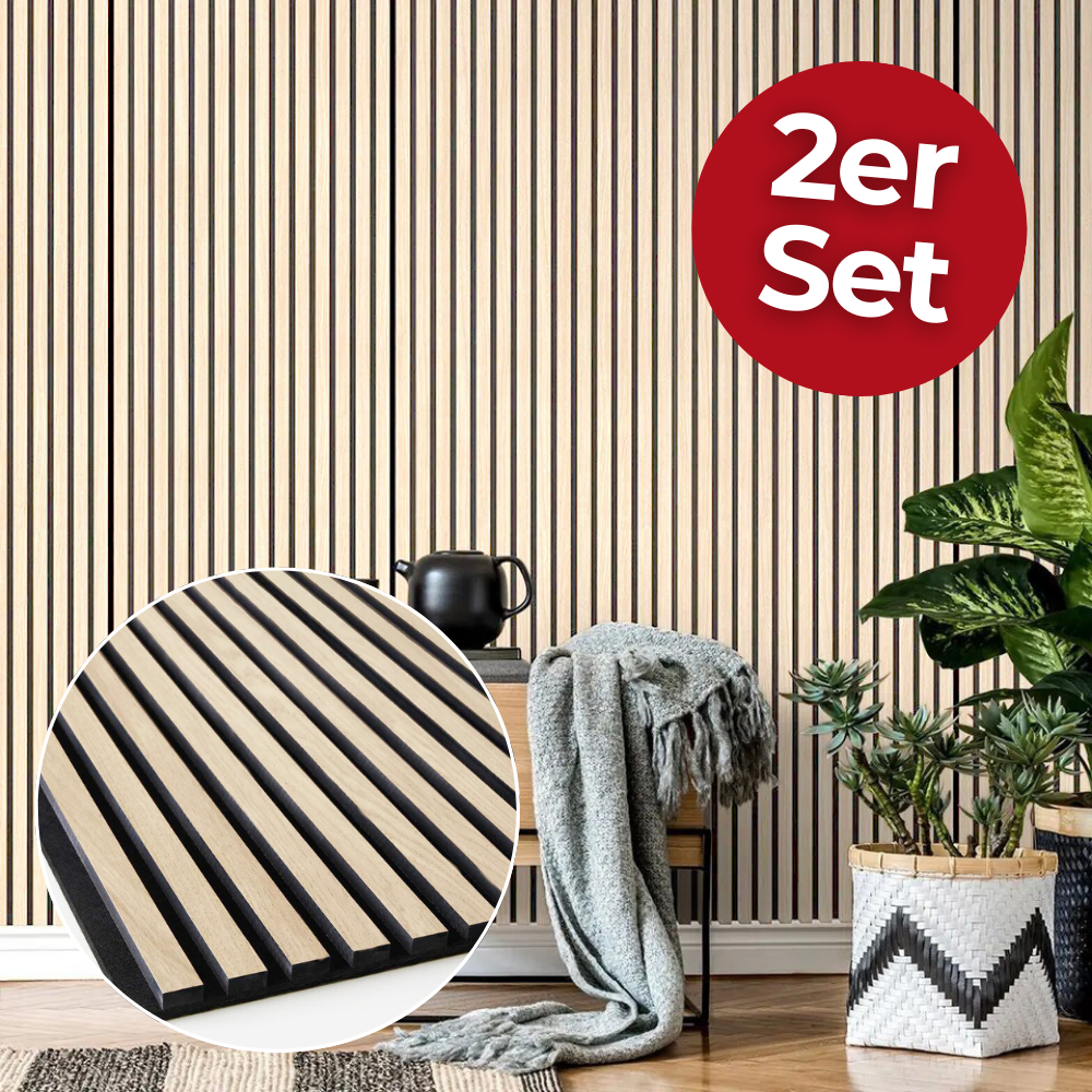 2er Set Wandverkleidung Akustikpaneel Comfort Kiefer 244x60cm