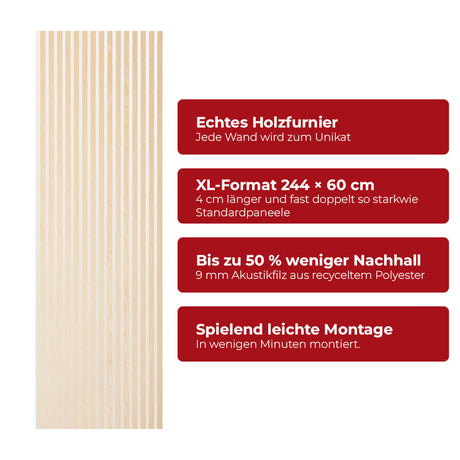 Akustikpaneel Premium Kiefer – Filz Beige 244 × 60 cm