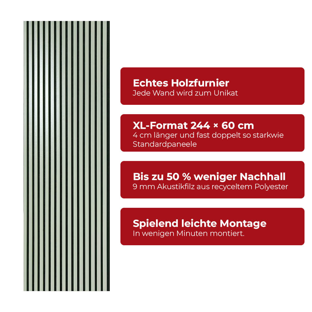 Akustikpaneel Premium Salbei – Filz Schwarz 244 × 60 cm