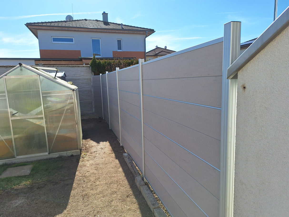 WPC Sichtschutzzaun ENZO Elfenbein - Design Seidengrau