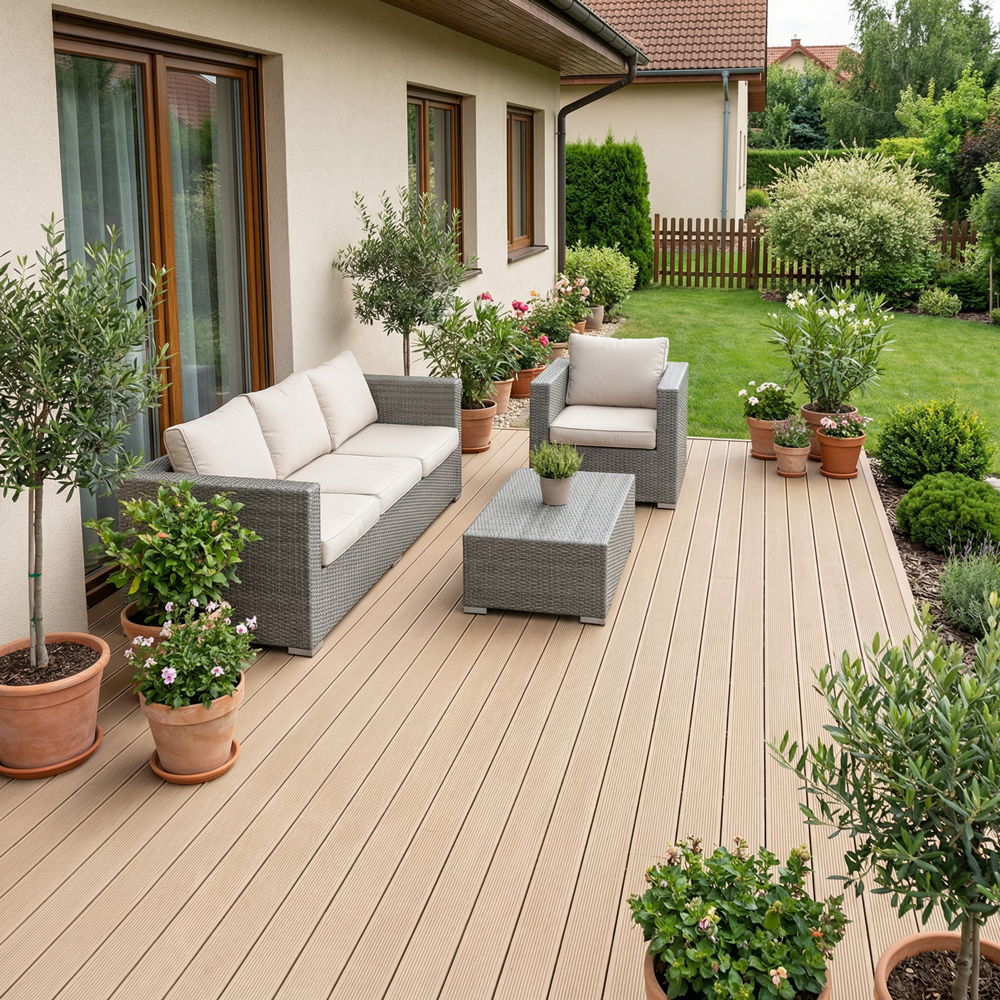 WPC Terrassendiele Massiv ECO Creme
