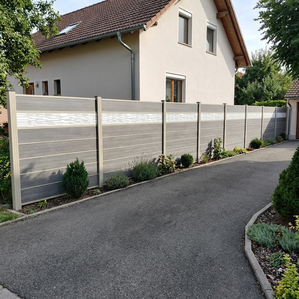 WPC Sichtschutzzaun ENZO Basalt - Style Seidengrau