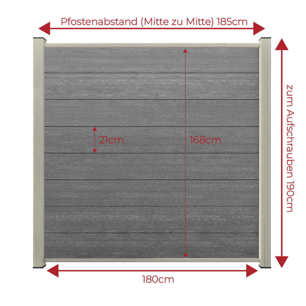 WPC Sichtschutzzaun ENZO Basalt - Standard Seidengrau