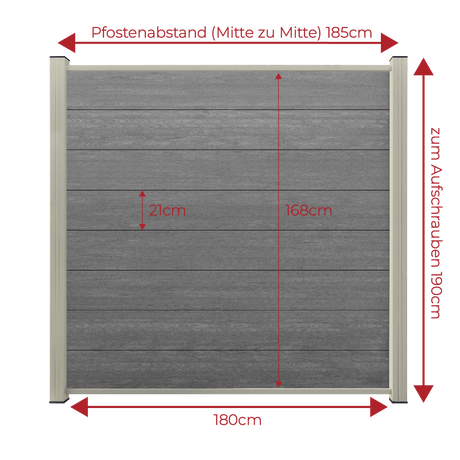 WPC Sichtschutzzaun ENZO Basalt - Standard Seidengrau