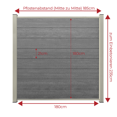 WPC Sichtschutzzaun ENZO Basalt - Standard Seidengrau
