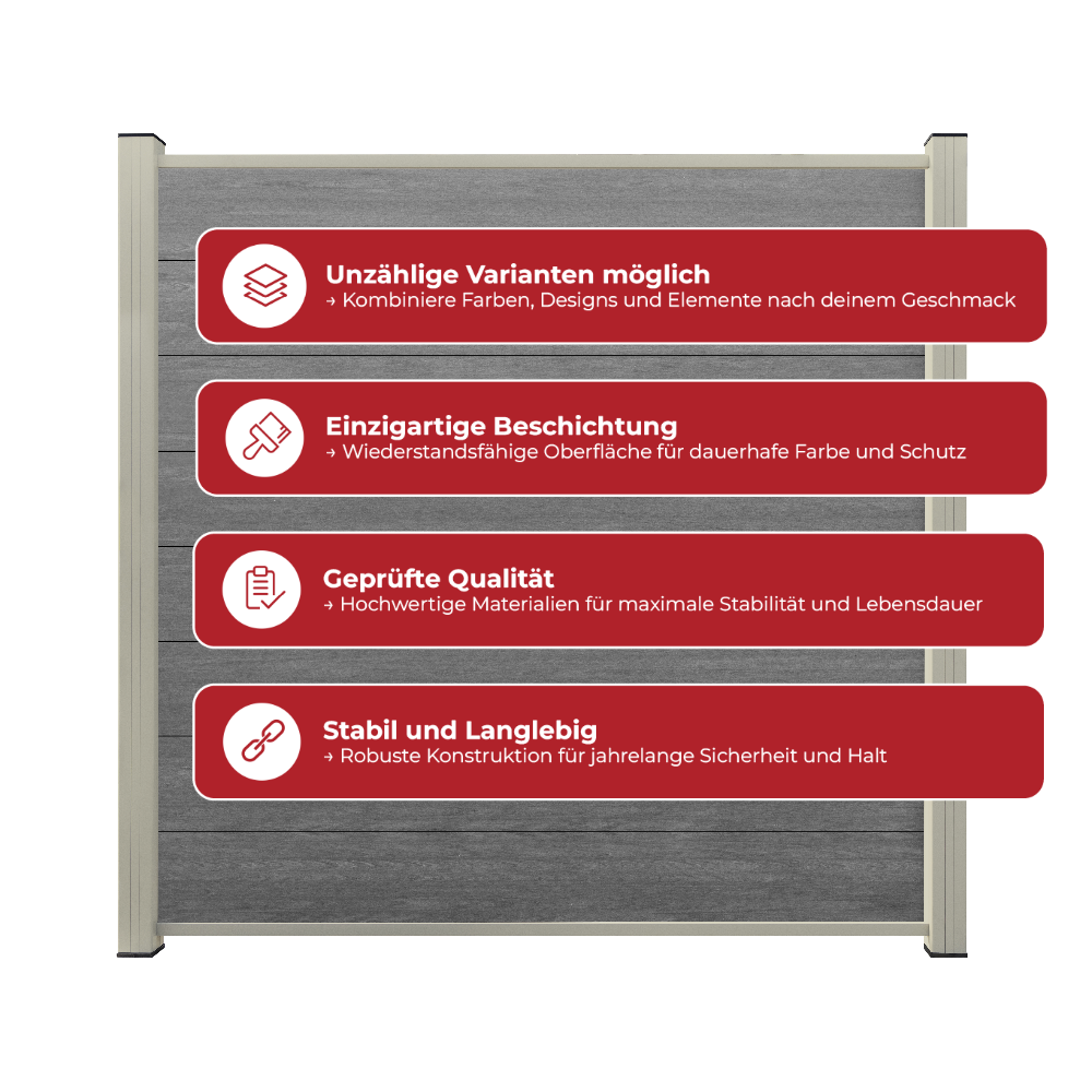 WPC Sichtschutzzaun ENZO Basalt - Standard Seidengrau