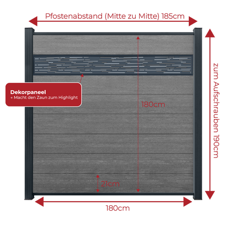 WPC Sichtschutzzaun ENZO Basalt - Style Anthrazit