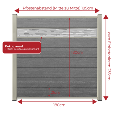 WPC Sichtschutzzaun ENZO Basalt - Style Seidengrau