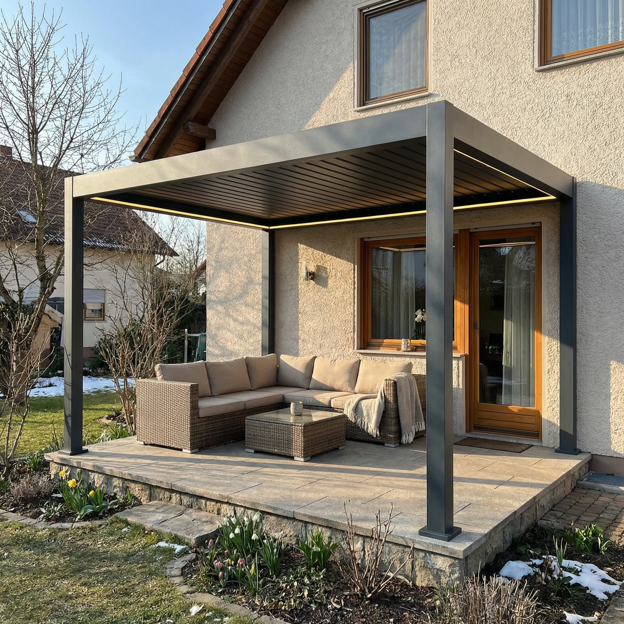 SkyShade Pro 3x4m Aluminium-Pergola mit LED & App-Steuerung – Anthrazit