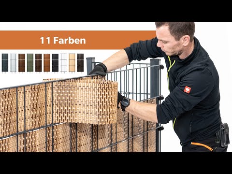 Sichtschutzstreifen Weiß Rattan für Doppelstabmattenzäune 255cm